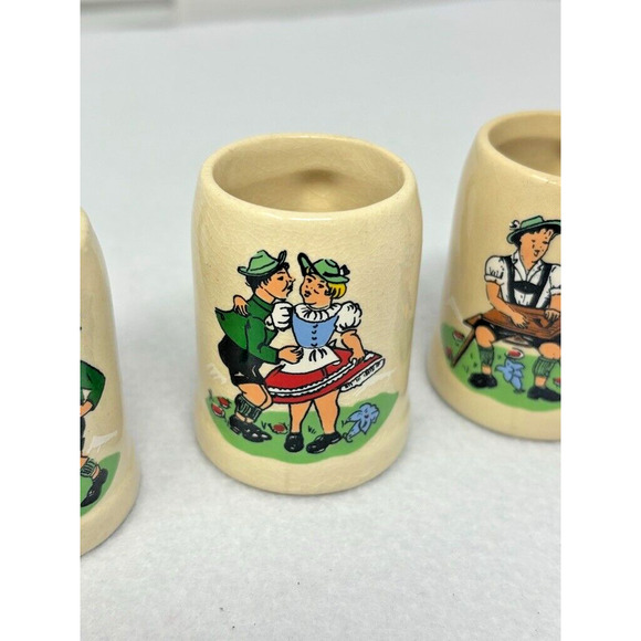 Vintage Miniature German Stein Ceramic/Stoneware Mugs Set of 5 - 2" Tall Tiny - Picture 6 of 9